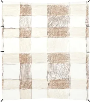 Beige Checked Hand-Drawn Sketch Foldable Beach Canopy UPF50  Protection Water-Resistant Large Sun Shade Includes Sand Shovel, Sandbags, Stability Poles for Family Trips, Picnics & Camping
