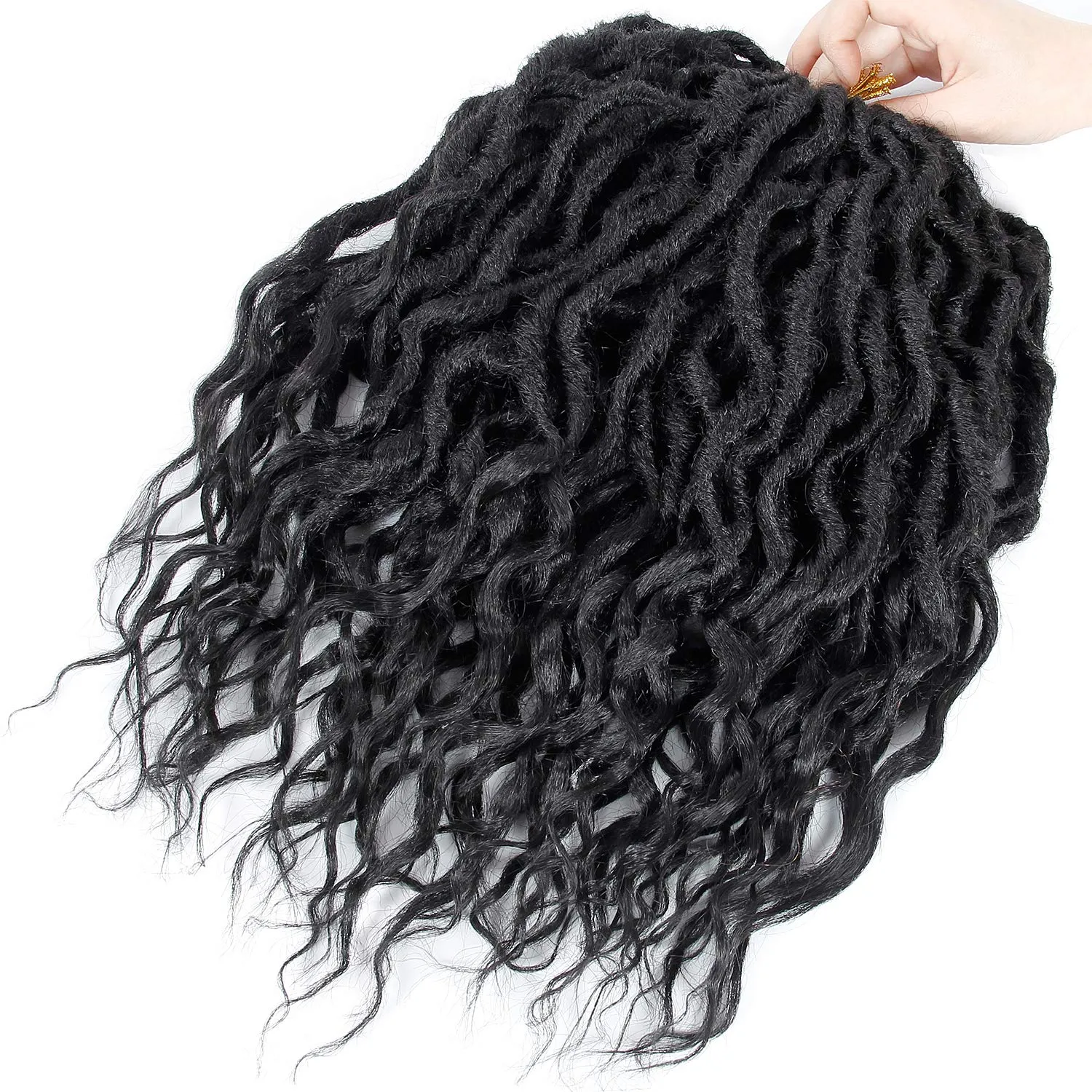 BEkjdiof Faux Locs Crochet Hair Pre-looped Short 6Packs 16Inch Goddess Locs Crochet Hair,Locs with Soft Curly Ends Dreadlocks Faux Crochet Locs Synthetic Braids Extensions 72strands(16'', 1B)