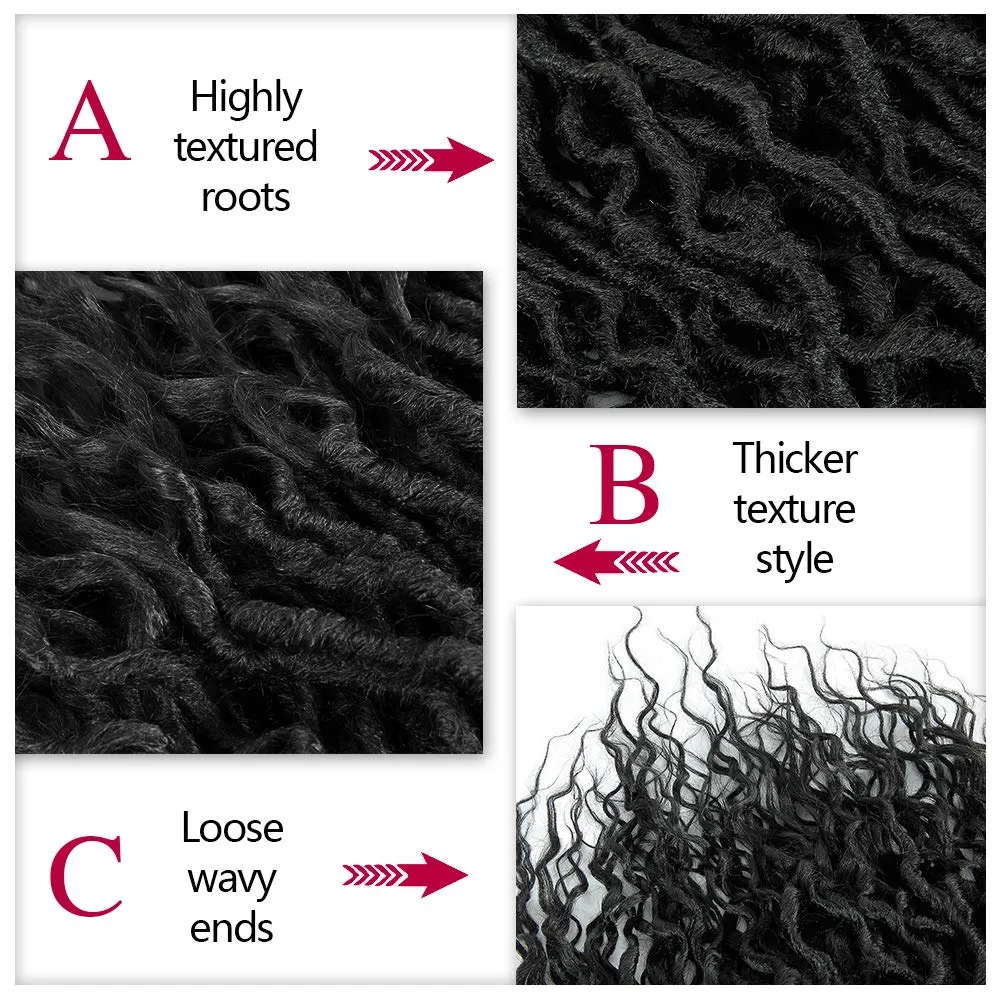 BEkjdiof Faux Locs Crochet Hair Pre-looped Short 6Packs 16Inch Goddess Locs Crochet Hair,Locs with Soft Curly Ends Dreadlocks Faux Crochet Locs Synthetic Braids Extensions 72strands(16'', 1B)