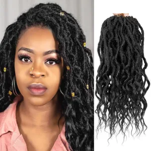 BEkjdiof Faux Locs Crochet Hair Pre-looped Short 6Packs 16Inch Goddess Locs Crochet Hair,Locs with Soft Curly Ends Dreadlocks Faux Crochet Locs Synthetic Braids Extensions 72strands(16'', 1B)