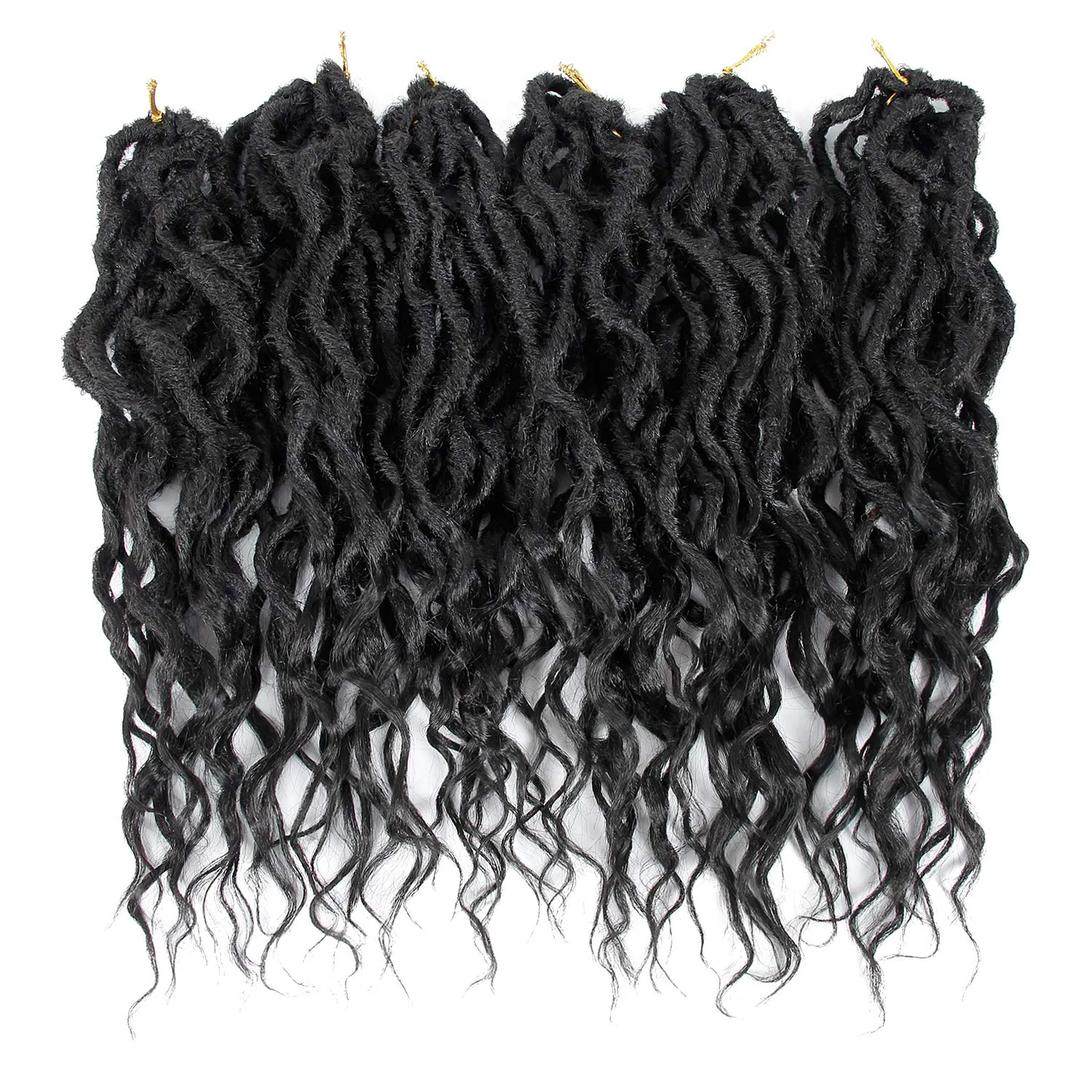 BEkjdiof Faux Locs Crochet Hair Pre-looped Short 6Packs 16Inch Goddess Locs Crochet Hair,Locs with Soft Curly Ends Dreadlocks Faux Crochet Locs Synthetic Braids Extensions 72strands(16'', 1B)