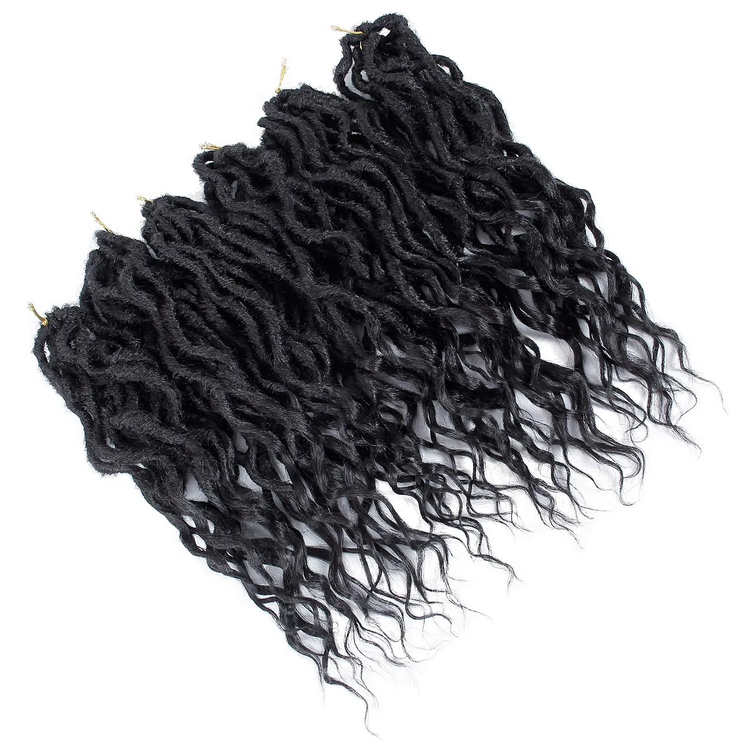 BEkjdiof Faux Locs Crochet Hair Pre-looped Short 6Packs 16Inch Goddess Locs Crochet Hair,Locs with Soft Curly Ends Dreadlocks Faux Crochet Locs Synthetic Braids Extensions 72strands(16'', 1B)