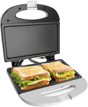 Bene Casa - White Nonstick Flat Grill Sandwich Maker - Includes Cool-touch Handles and Die Cast Aluminum Cooking Surface