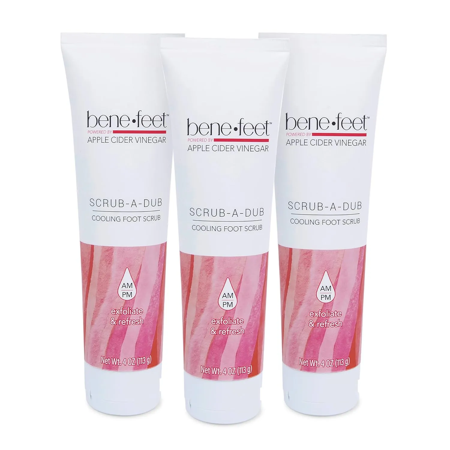 Benefeet Scrub-A-Dub Cooling Foot Scrub - Exfoliates   Refreshes Dry   Dull Skin, Get Smoother Skin from Heel to Toe, Made w/Vitamin E, Apple Cider Vinegar, Walnut Shell   Apricot Seed, 4 oz (3 Pack)