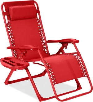 Best Choice Products Adjustable Zero Gravity Chair, Monochromatic Color Folding Patio Recliner w/Side Tray, Headrest - Chili