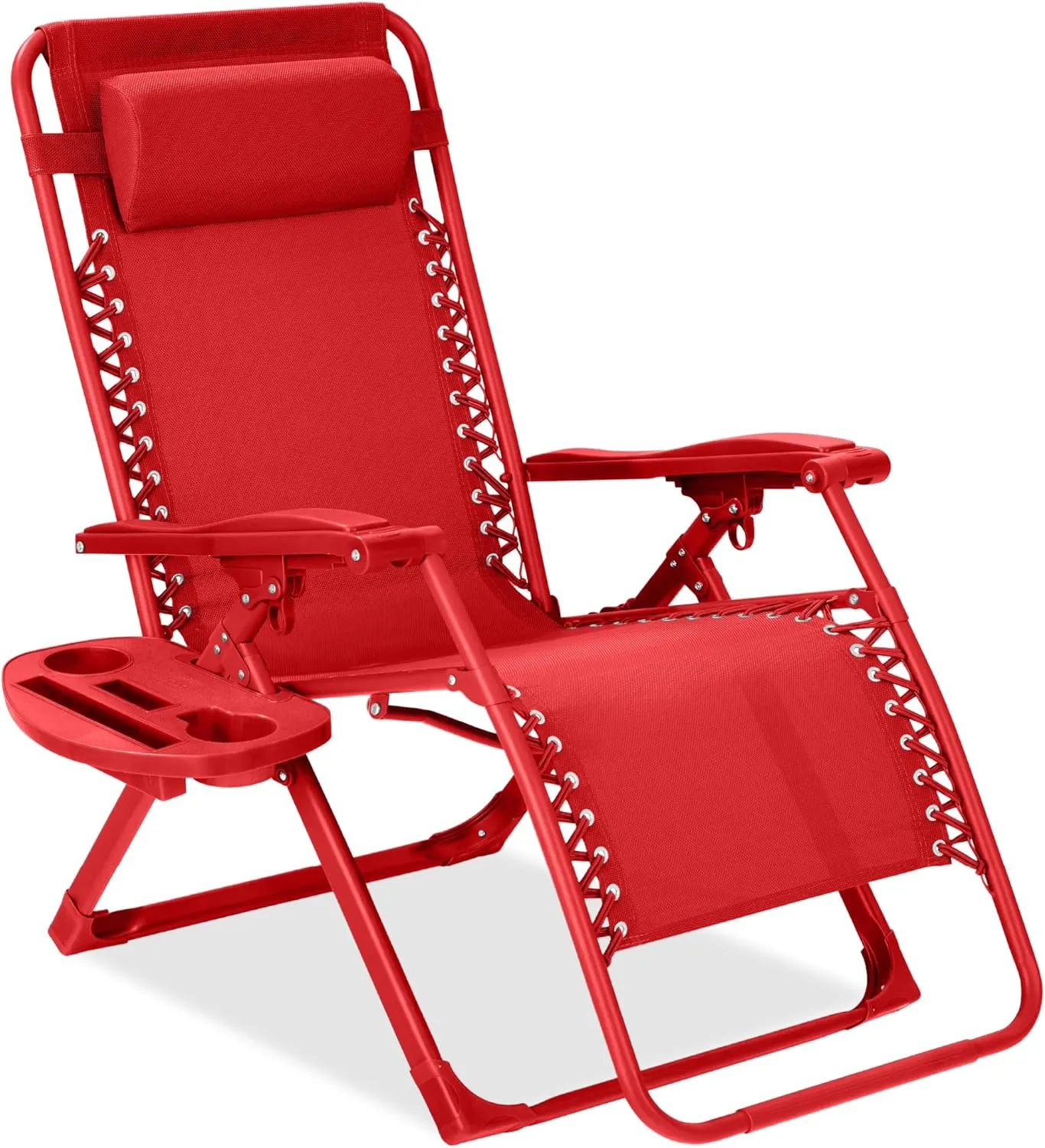 Best Choice Products Adjustable Zero Gravity Chair, Monochromatic Color Folding Patio Recliner w/Side Tray, Headrest - Chili