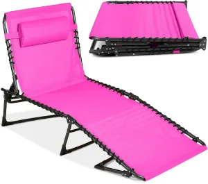 Best Choice Products Patio Chaise Lounge Chair, Portable Outdoor Folding Recliner for Lawn, w/ 8 Positions, Handles, 300lb Capacity - Dark Pink