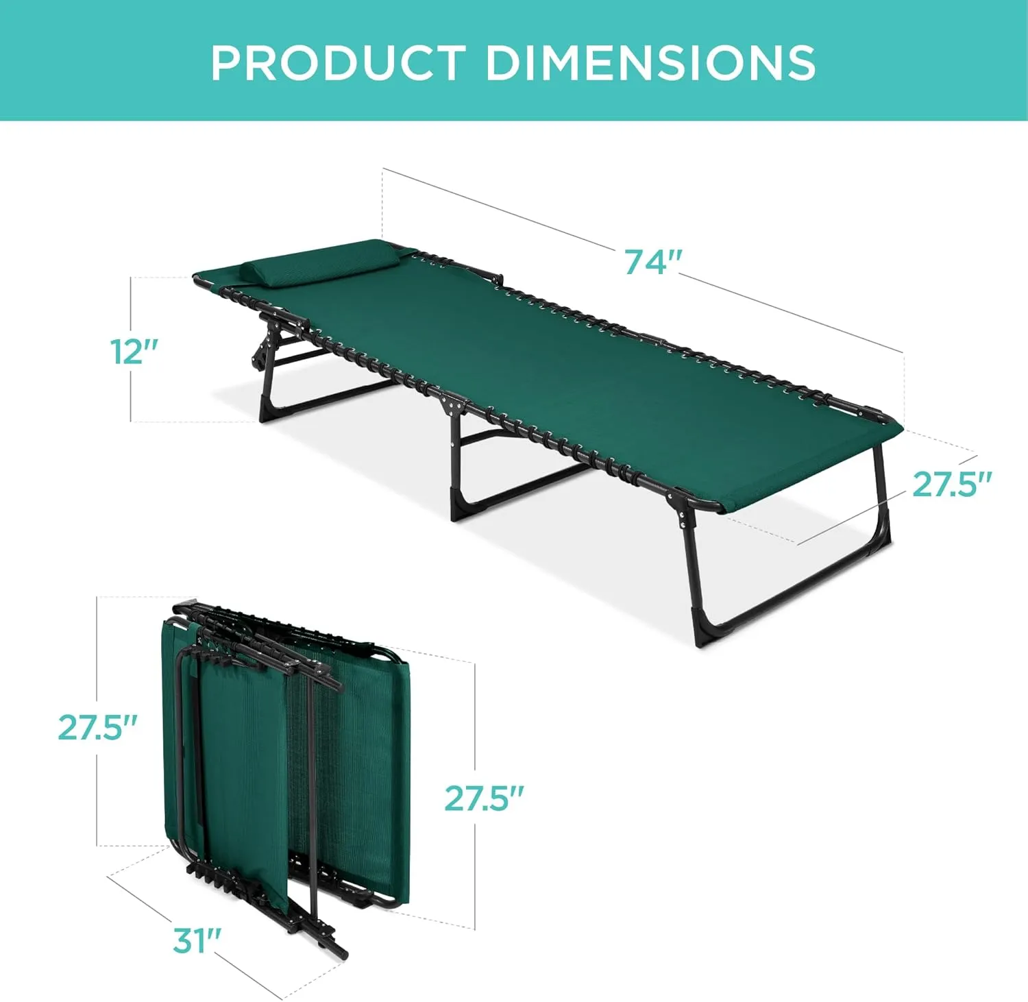 Best Choice Products Patio Chaise Lounge Chair, Portable Outdoor Folding Recliner for Lawn, w/ 8 Positions, Handles, 300lb Capacity - Forest Green