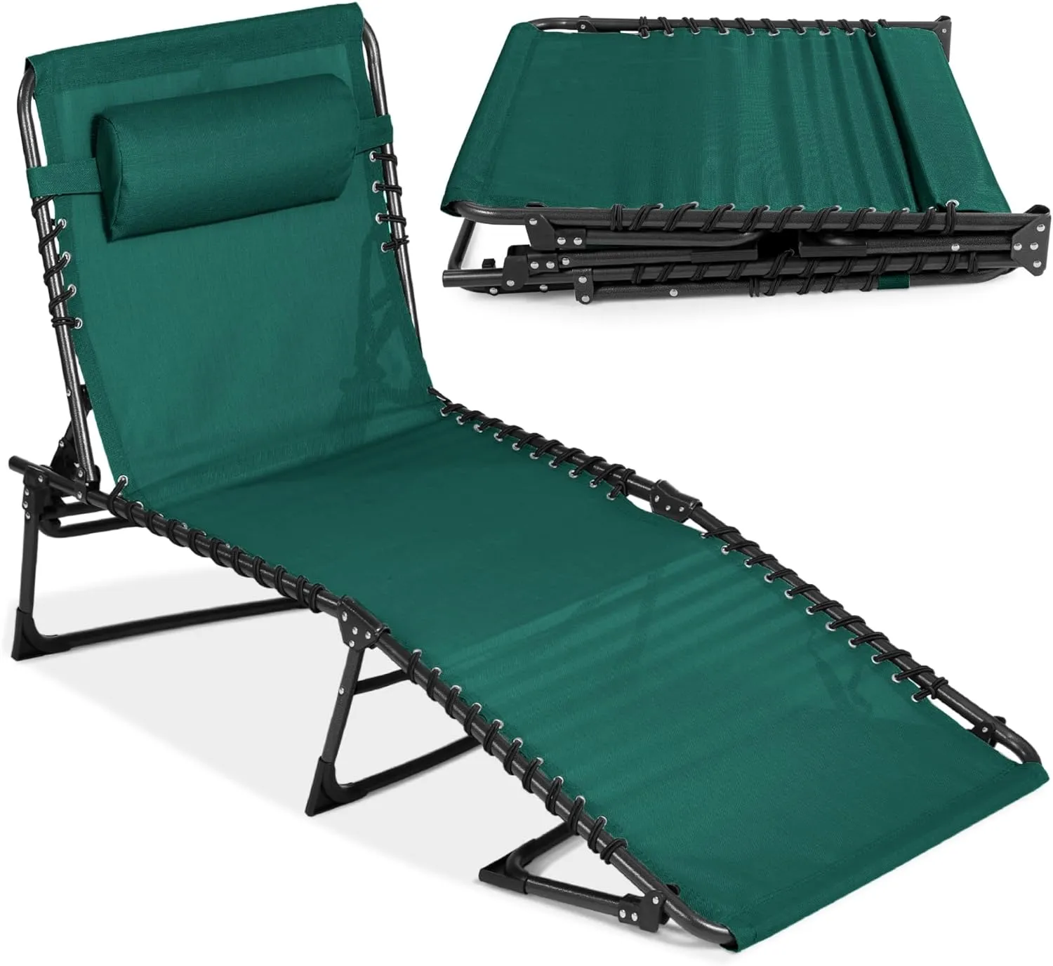 Best Choice Products Patio Chaise Lounge Chair, Portable Outdoor Folding Recliner for Lawn, w/ 8 Positions, Handles, 300lb Capacity - Forest Green
