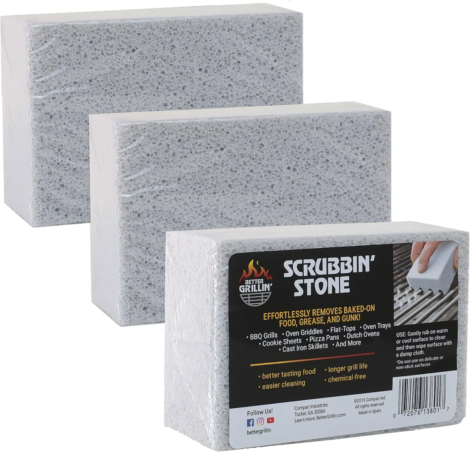 Better Grillin Scrubbin Stone Grill Cleaner-Scouring Brick/Barbecue Grill Brush/Barbecue Cleaner for BBQ, Griddle, 3pk