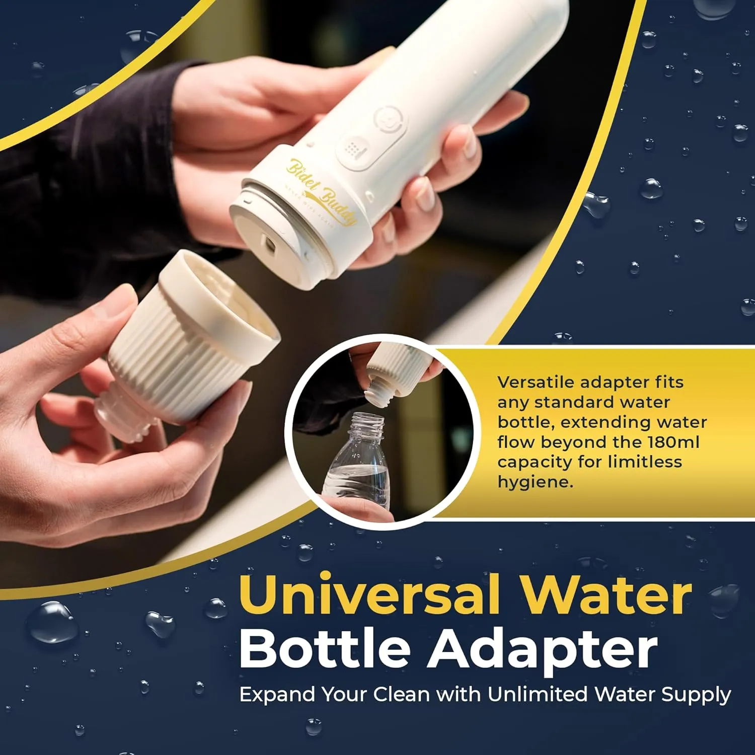 BIDET BUDDY® GoFlow Portable Bidet for Travel | 280ml/min Flow | 800mAh Battery | 180ML Bottle | IPX7 Waterproof | USB-C Charging | Pocket-Sized & Flexible with Medium Pressure (White)
