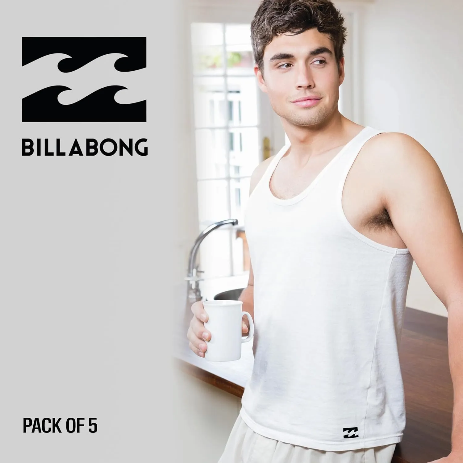Billabong Mens Undershirts 5 Pack Lightweight Tank Tops for Men Classic Ribbed Cotton