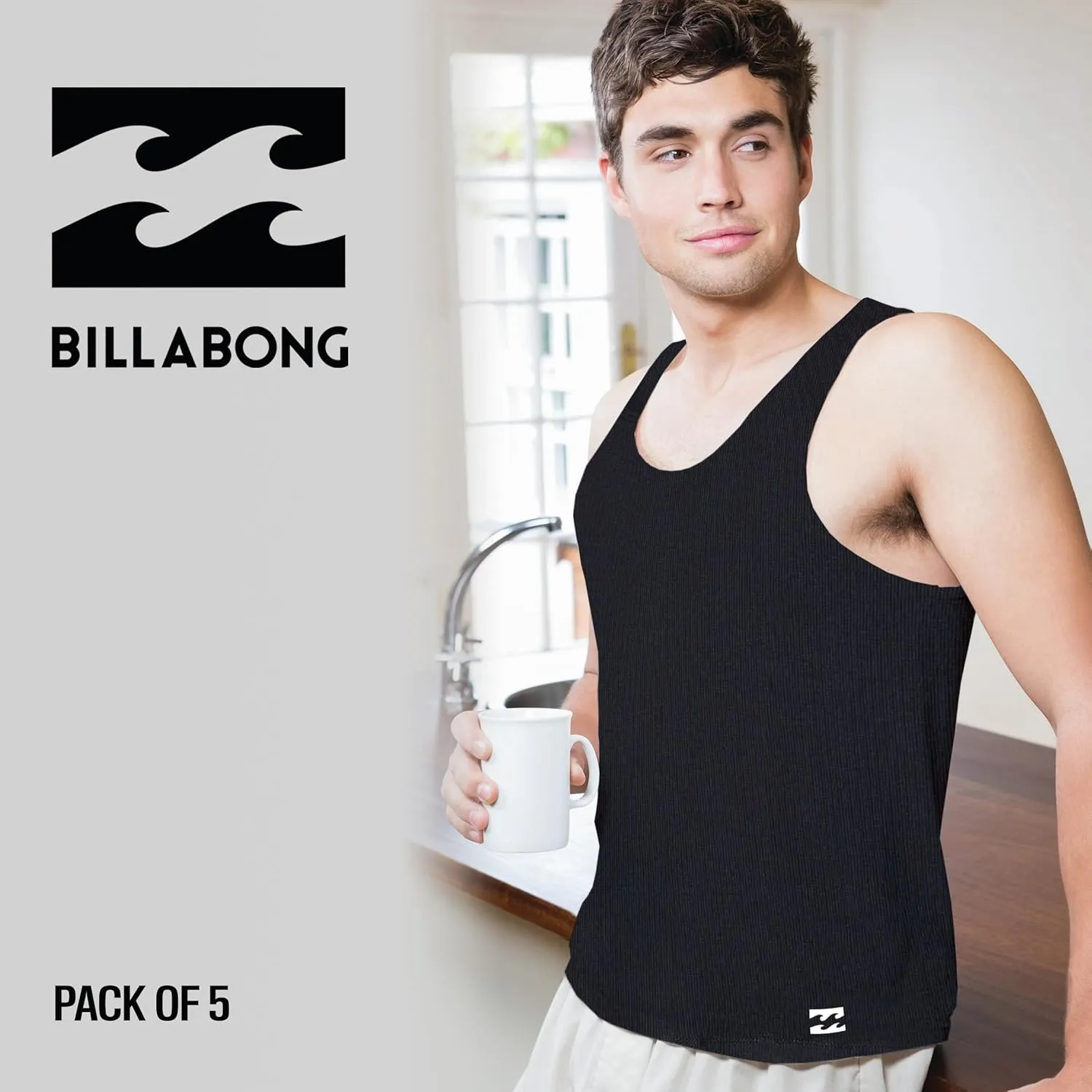 Billabong Mens Undershirts 5 Pack Lightweight Tank Tops for Men Classic Ribbed Cotton