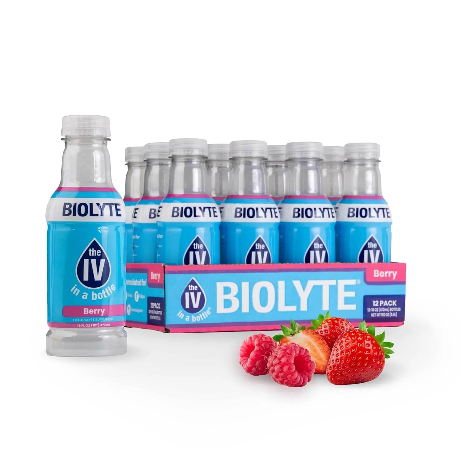 BIOLYTE Electrolyte Drink - Doctor-Formulated Hydration Drink, HSA & FSA Electrolytes Water, Chemotherapy Must Haves for Women and Men, Rehydration IV Liquid in a Bottle - Berry, 16 Fl Oz (12 Pack)