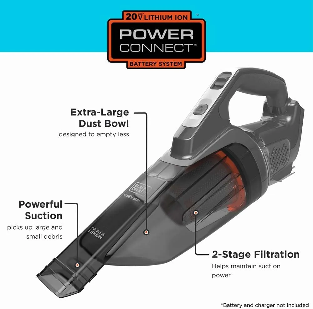 BLACK DECKER 20V MAX POWERCONNECT Handheld Vacuum, Cordless, Battery Not Included, Bare Tool Only (BCHV001B)