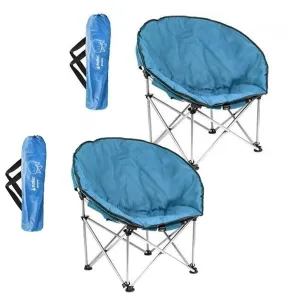 Blue Adult Bucket Camping Chair Padded High Back Folding Orca Moon Chair & Bag x2