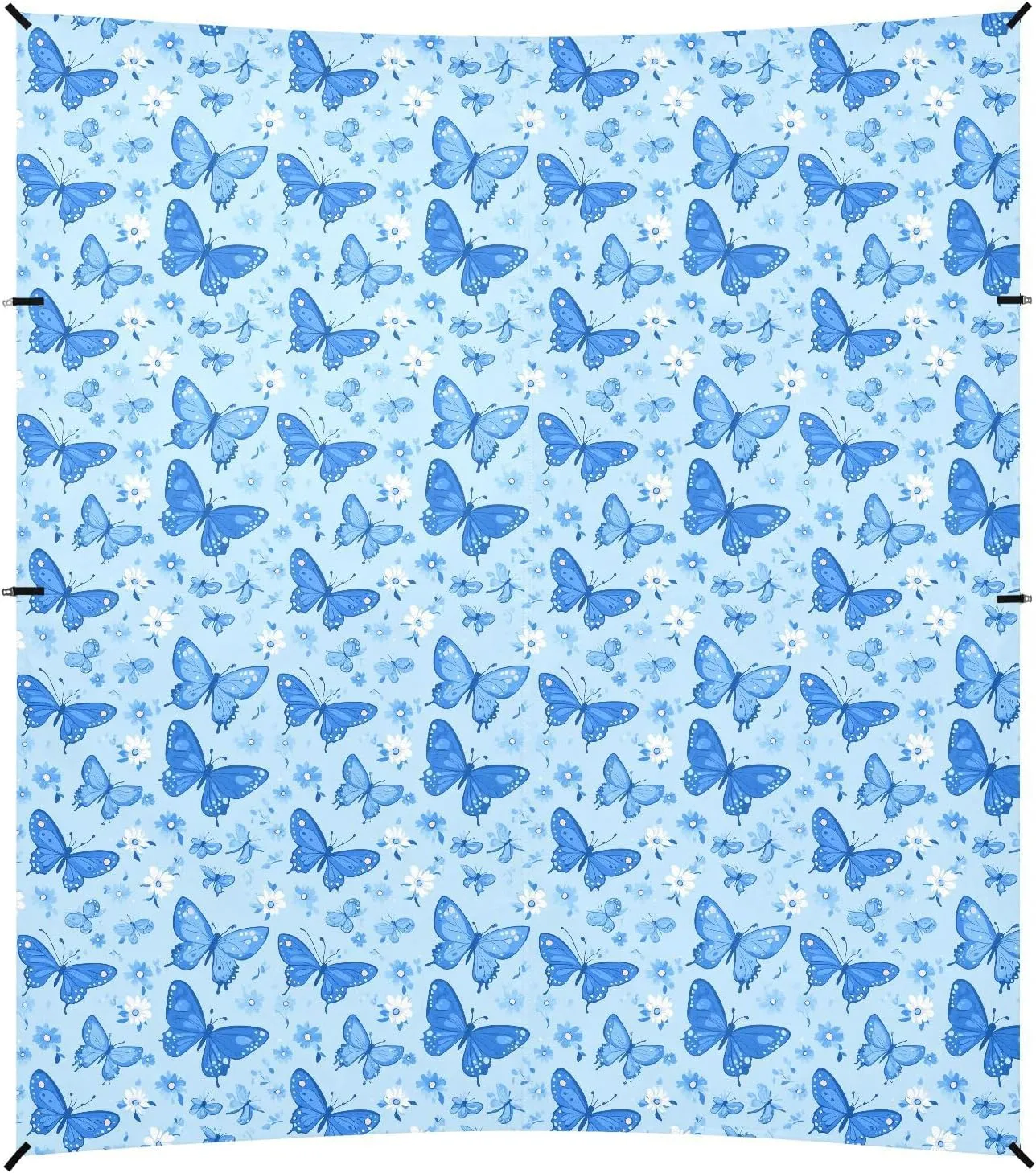Blue Butterfly Flowers Foldable Beach Tent UPF50 Lightweight Portable Sunshade with Sandbags & Sand Shovel for Family Travel