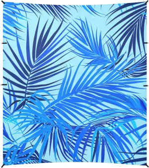 Blue Summer Palm Leaves Beach Cabana Tent UPF50  Waterproof Large Sun Shelter with Sandbags & Sand Shovel for Camping, Picnics, Backyard