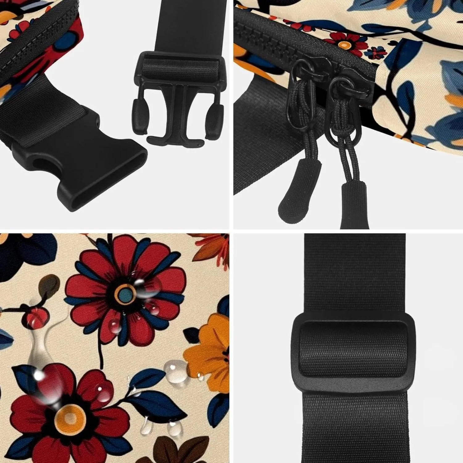 Boho Floral-25 Crossbody Fanny Pack for Men&Women,Belt Bag for Travel Casual Walking Running Hiking Cycling