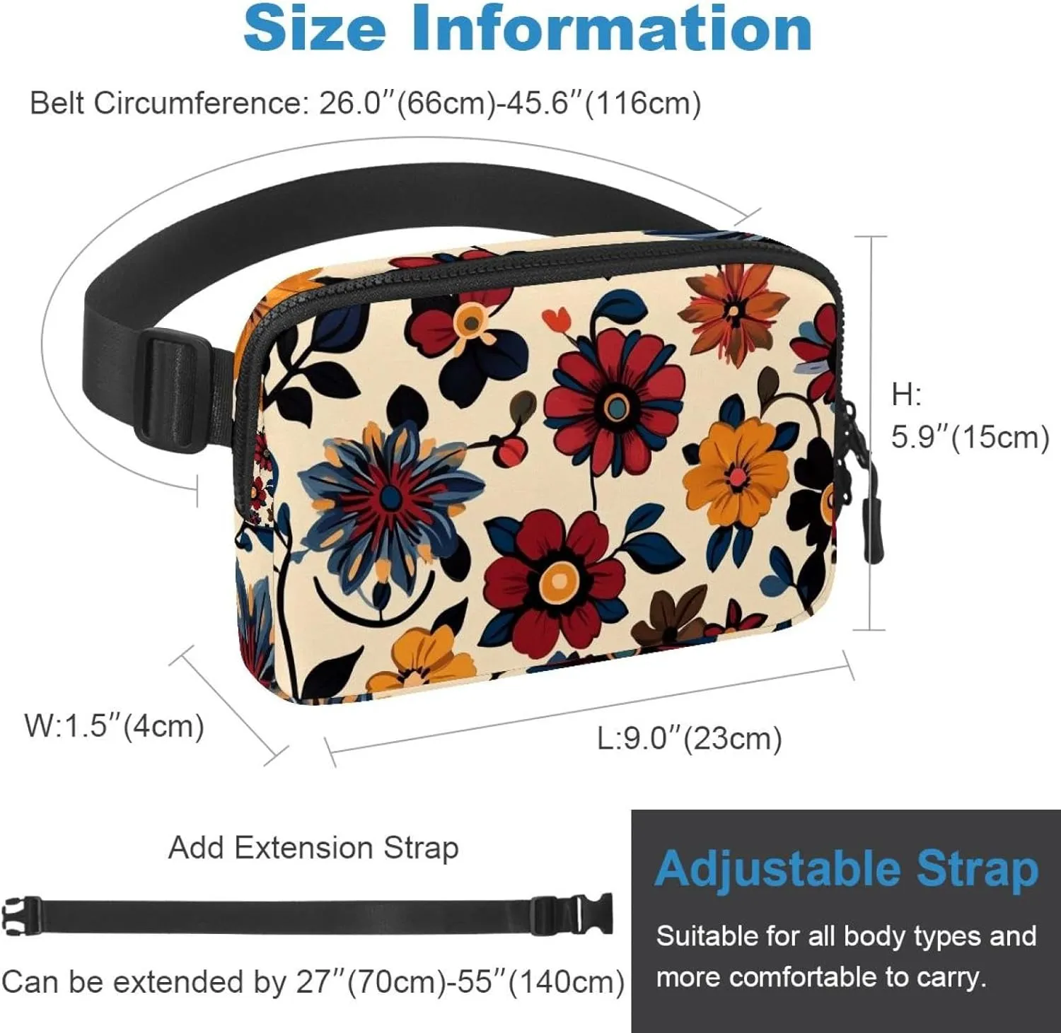 Boho Floral-25 Crossbody Fanny Pack for Men&Women,Belt Bag for Travel Casual Walking Running Hiking Cycling