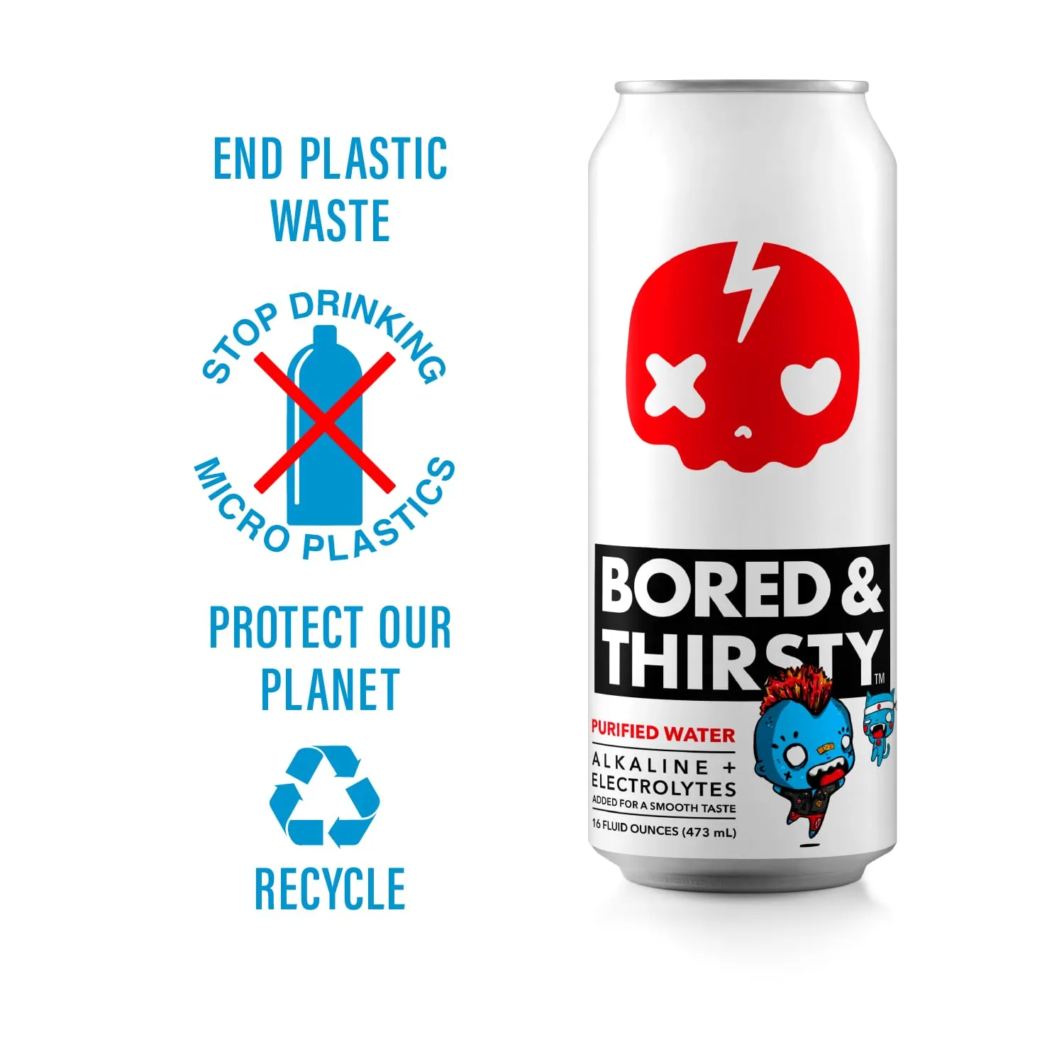 BORED & THIRSTY Alkaline Water with Electrolytes and Trace Minerals. 16 FL OZ -100% Recyclable Aluminum Cans 12 Pack Limited Edition Can Art in Variety 12 Pack