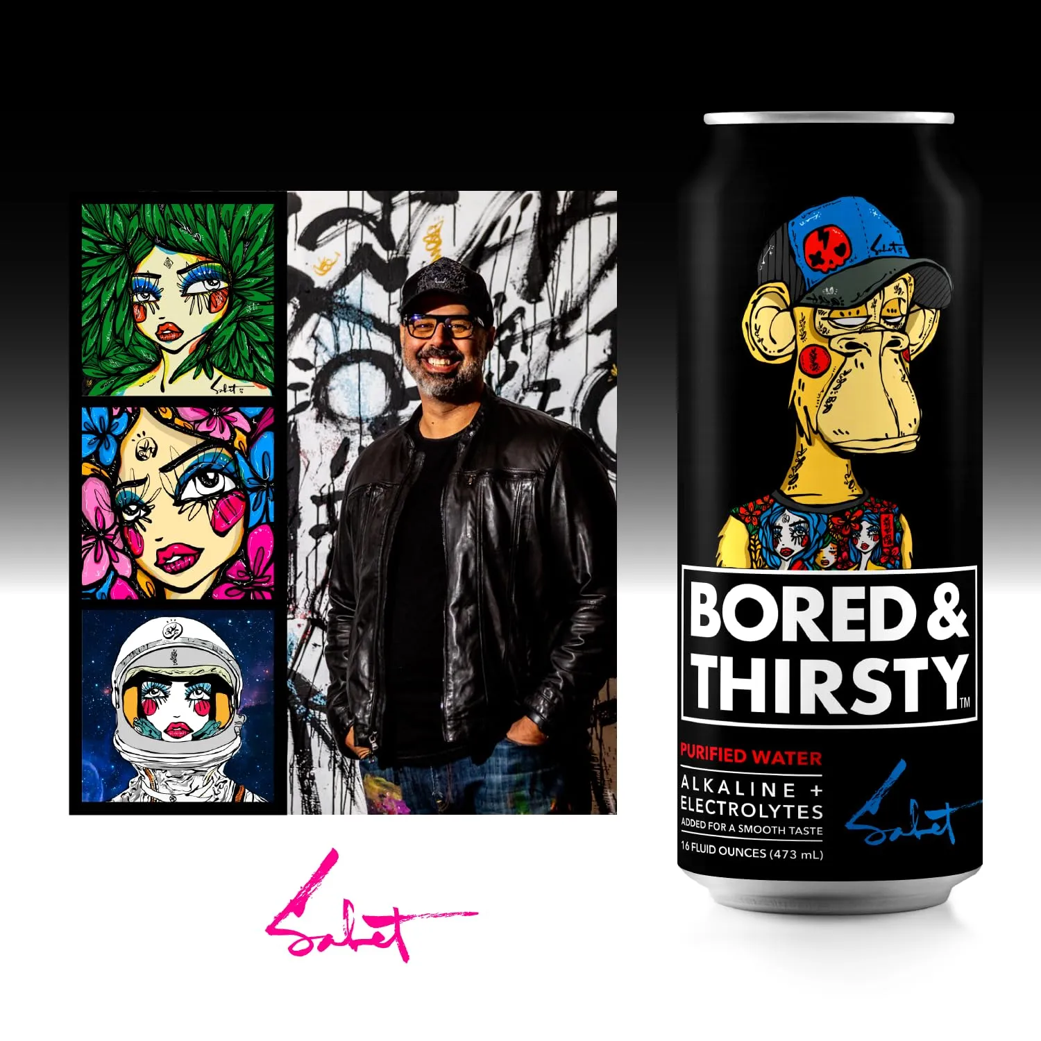 BORED & THIRSTY Alkaline Water with Electrolytes and Trace Minerals. 16 FL OZ -100% Recyclable Aluminum Cans 12 Pack Limited Edition Can Art in Variety 12 Pack