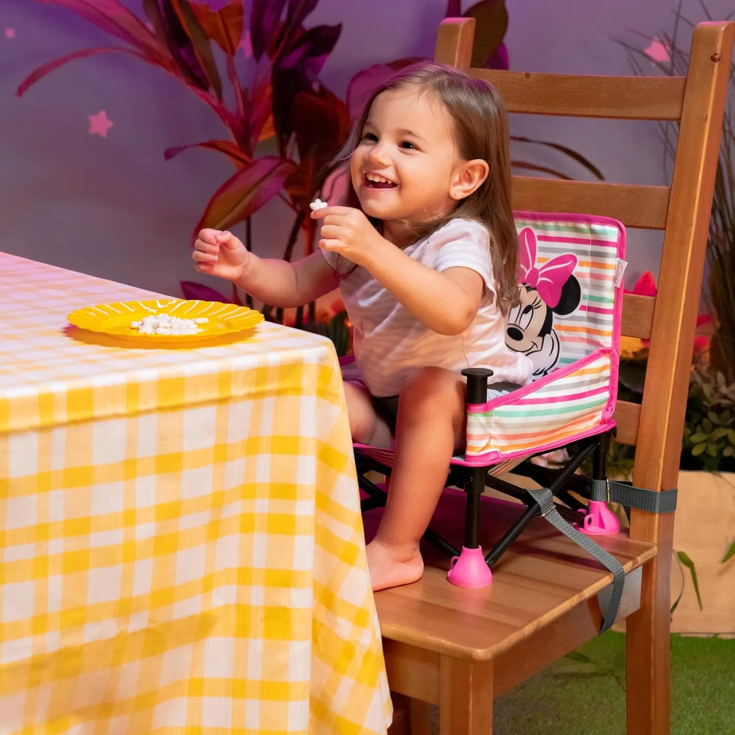 Bright Starts Disney Minnie Mouse Pop 'N Sit Portable Booster, Indoor/Outdoor Use, Floor Seat with Feeding Tray, 6 Mos - 3 Yrs