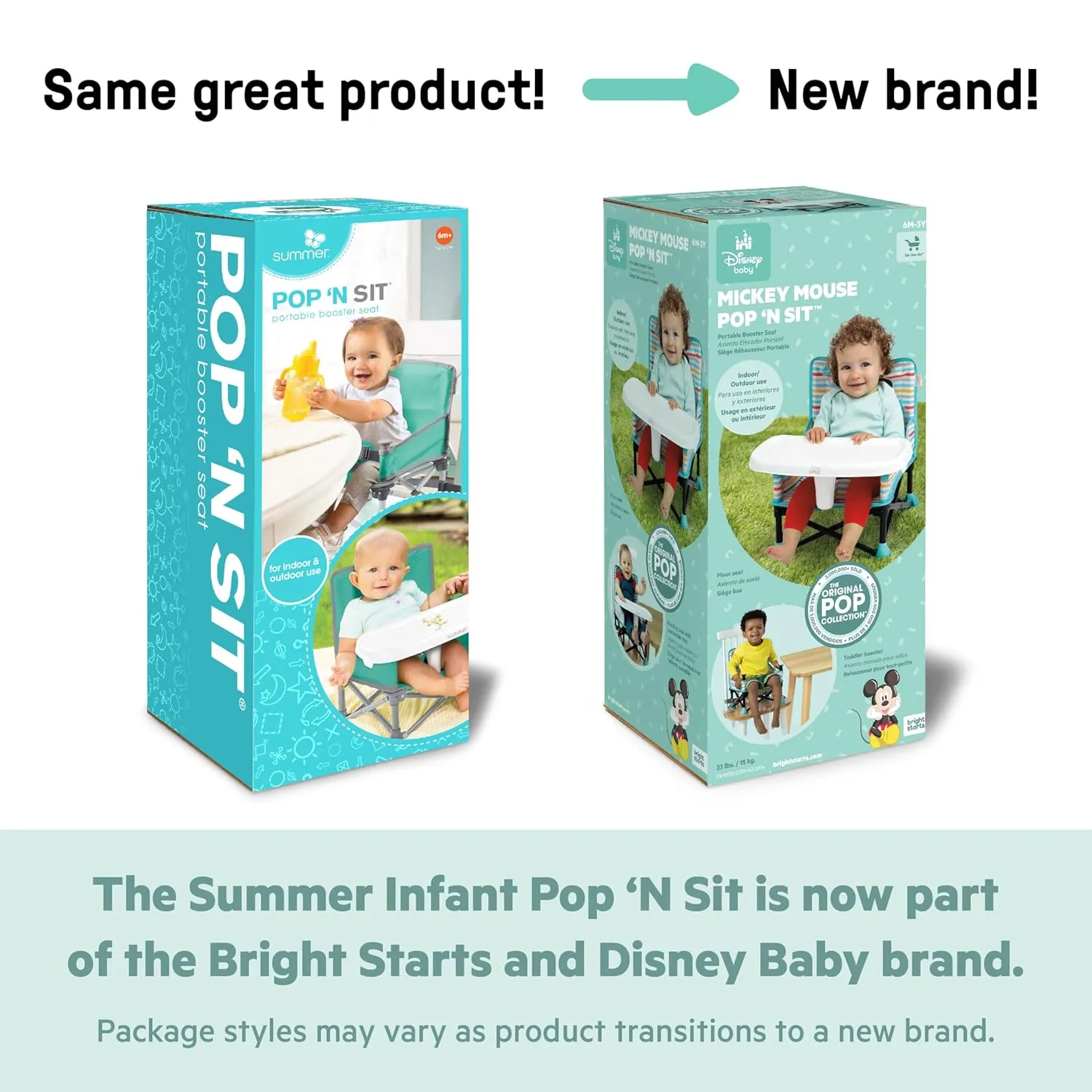 Bright Starts Disney Minnie Mouse Pop 'N Sit Portable Booster, Indoor/Outdoor Use, Floor Seat with Feeding Tray, 6 Mos - 3 Yrs