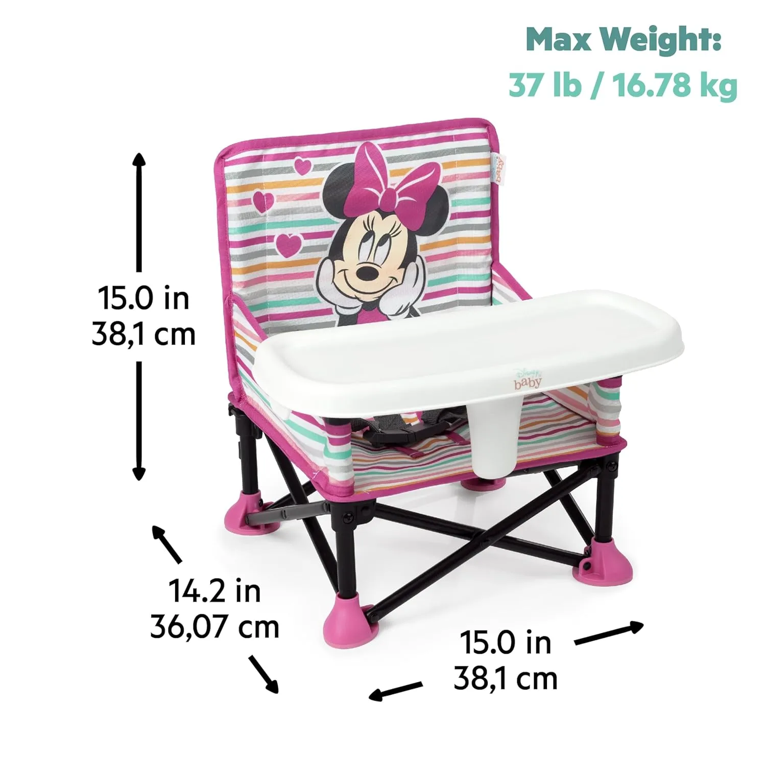 Bright Starts Disney Minnie Mouse Pop 'N Sit Portable Booster, Indoor/Outdoor Use, Floor Seat with Feeding Tray, 6 Mos - 3 Yrs