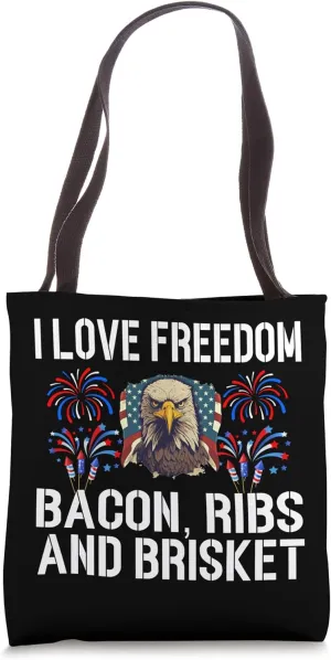 Brisket Bacon Ribs & Freedom Grill BBQ Meat Smoking USA Flag Tote Bag