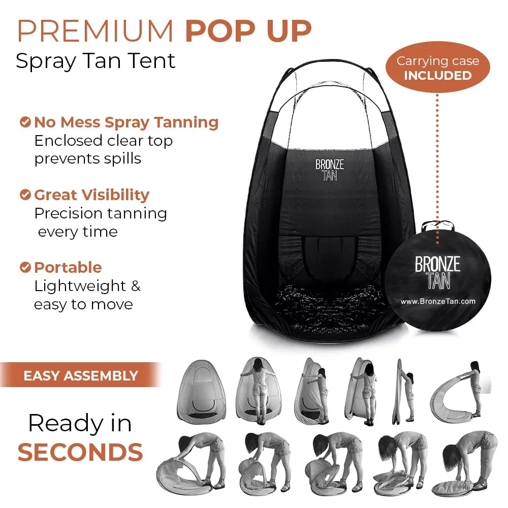 Bronze Tan Pop Up Spray Tan Tent for Professionals - Waterproof Booth With FREE Portable Carrying Case - Self Tanning Black