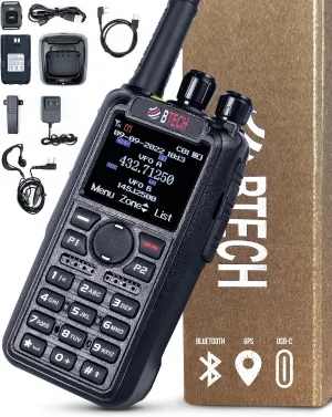 BTECH DMR-6X2 PRO DMR & Analog Two-Way Radio (Bluetooth   GPS) USB-C Battery – 7W VHF/UHF (136-174MHz & 400-480MHz), Encryption, Talker Alias, APRS, Roaming, Voice Recording, with Accessory Kit