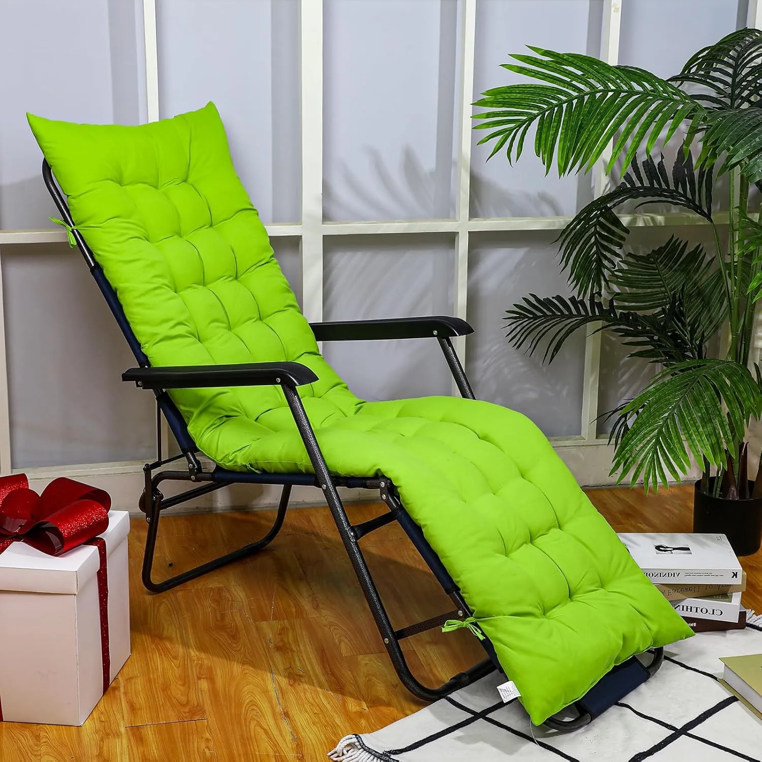 Bucherry 67 x 19 Inch Chaise Lounge Cushions Soft Lounge Chair Cushion Gravity Chair Cushion Sofa Lawn Furniture Cushion Pad with 6 Tie for Outdoor Indoor Patio Home Without Headrest (Green,2 Pcs)