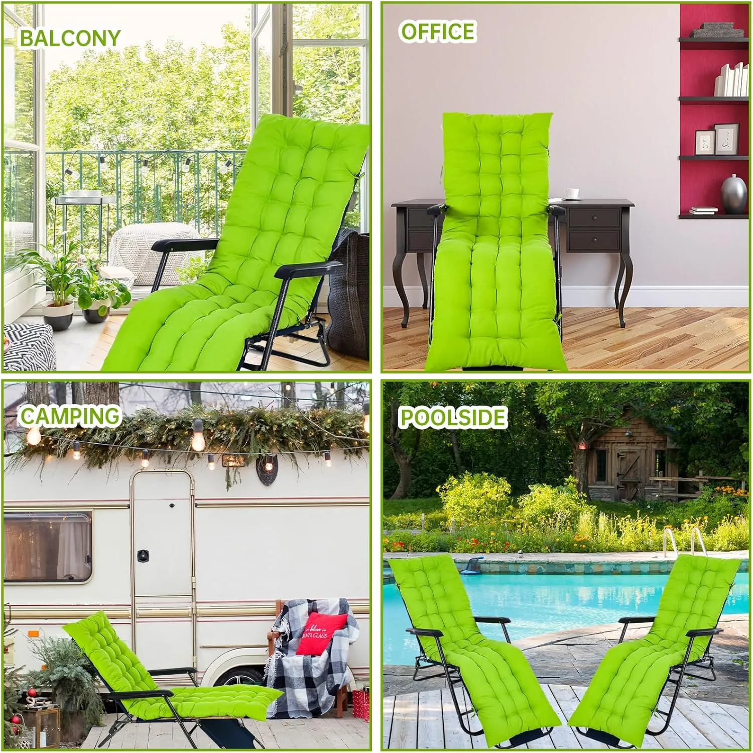 Bucherry 67 x 19 Inch Chaise Lounge Cushions Soft Lounge Chair Cushion Gravity Chair Cushion Sofa Lawn Furniture Cushion Pad with 6 Tie for Outdoor Indoor Patio Home Without Headrest (Green,2 Pcs)