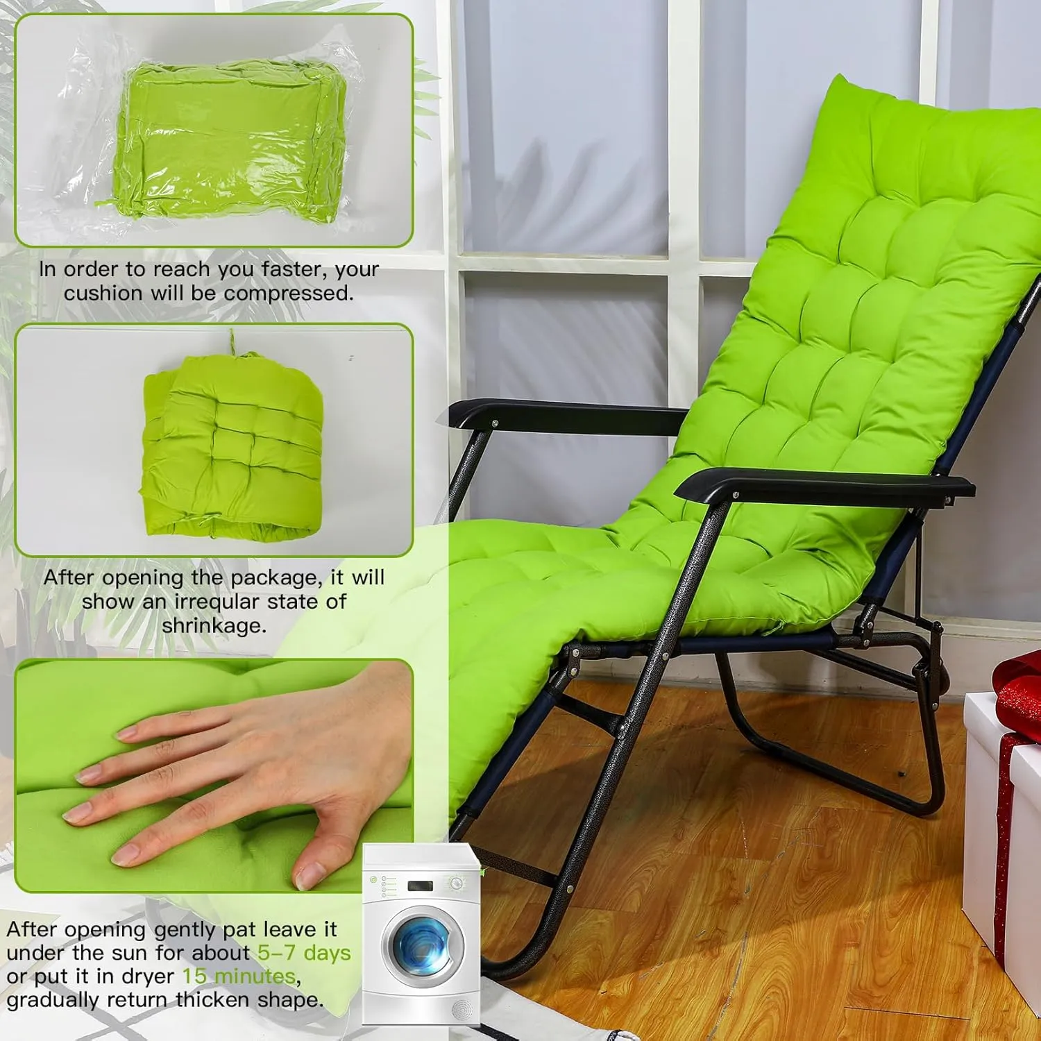 Bucherry 67 x 19 Inch Chaise Lounge Cushions Soft Lounge Chair Cushion Gravity Chair Cushion Sofa Lawn Furniture Cushion Pad with 6 Tie for Outdoor Indoor Patio Home Without Headrest (Green,2 Pcs)