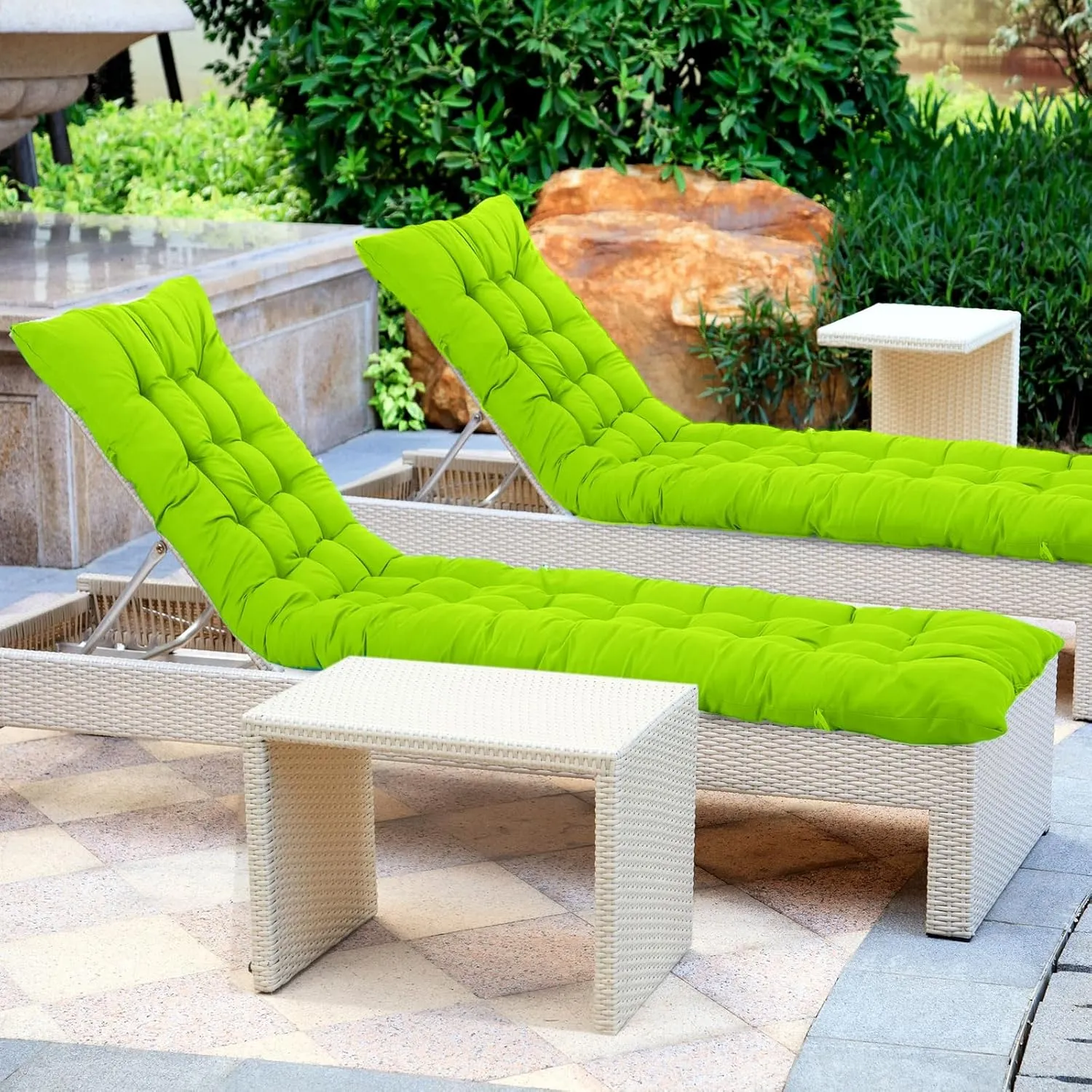 Bucherry 67 x 19 Inch Chaise Lounge Cushions Soft Lounge Chair Cushion Gravity Chair Cushion Sofa Lawn Furniture Cushion Pad with 6 Tie for Outdoor Indoor Patio Home Without Headrest (Green,2 Pcs)