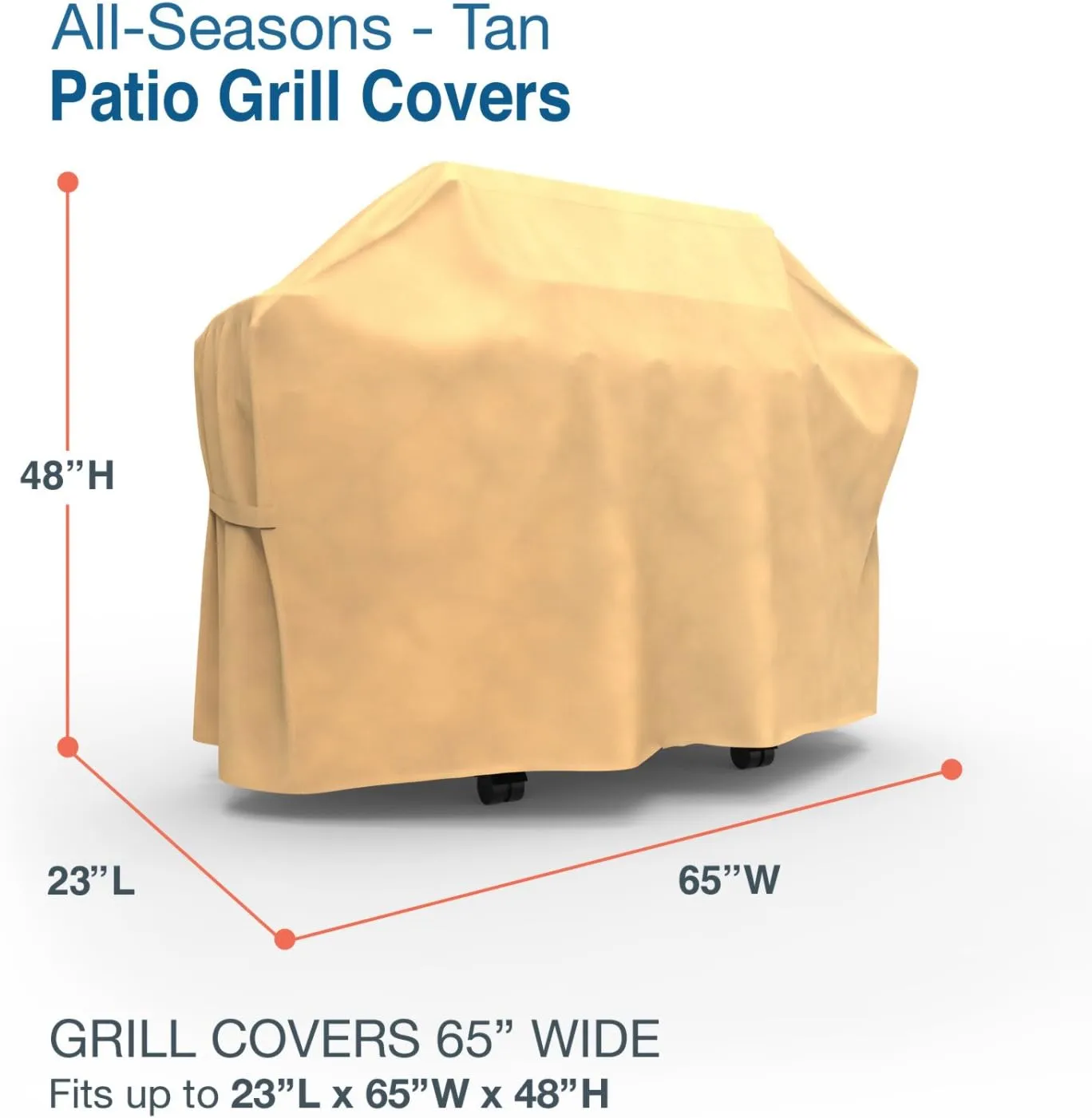 Budge P8005SF1 All Seasons Grill Cover Lightweight, UV-Resistant, Fits Grills 65" Wide, Tan