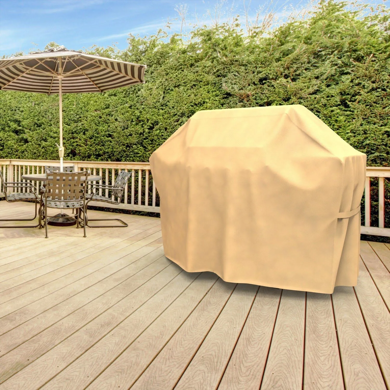 Budge P8005SF1 All Seasons Grill Cover Lightweight, UV-Resistant, Fits Grills 65" Wide, Tan