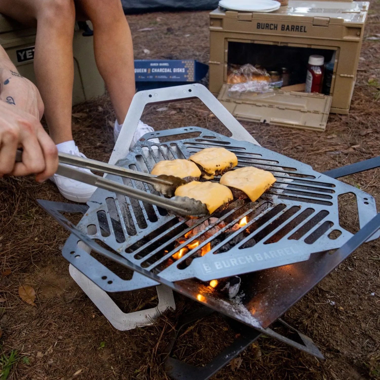 Burch Barrel Flat Packer Outdoor BBQ Charcoal Grill and Wood Firepit | Foldable and Portable