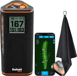 Bushnell Golf Wingman View GPS Speaker | LCD Screen, Magnetic Mount, Music & Audible Distances for 36,000  Courses, Wireless Remote, 36-Hole Battery, Hazard Info, Signature Series Golf Towel