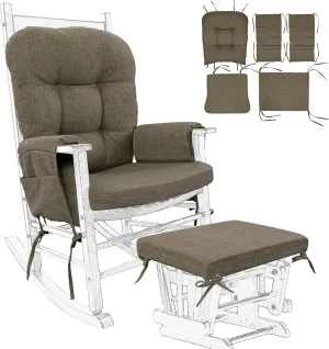 BUYUE Glider Rocker Replacement Cushion 5 PCS with Ties, Linen High-Density Foam Non-Slip & Washable Rocking Chair Pads for Sitting,Brown