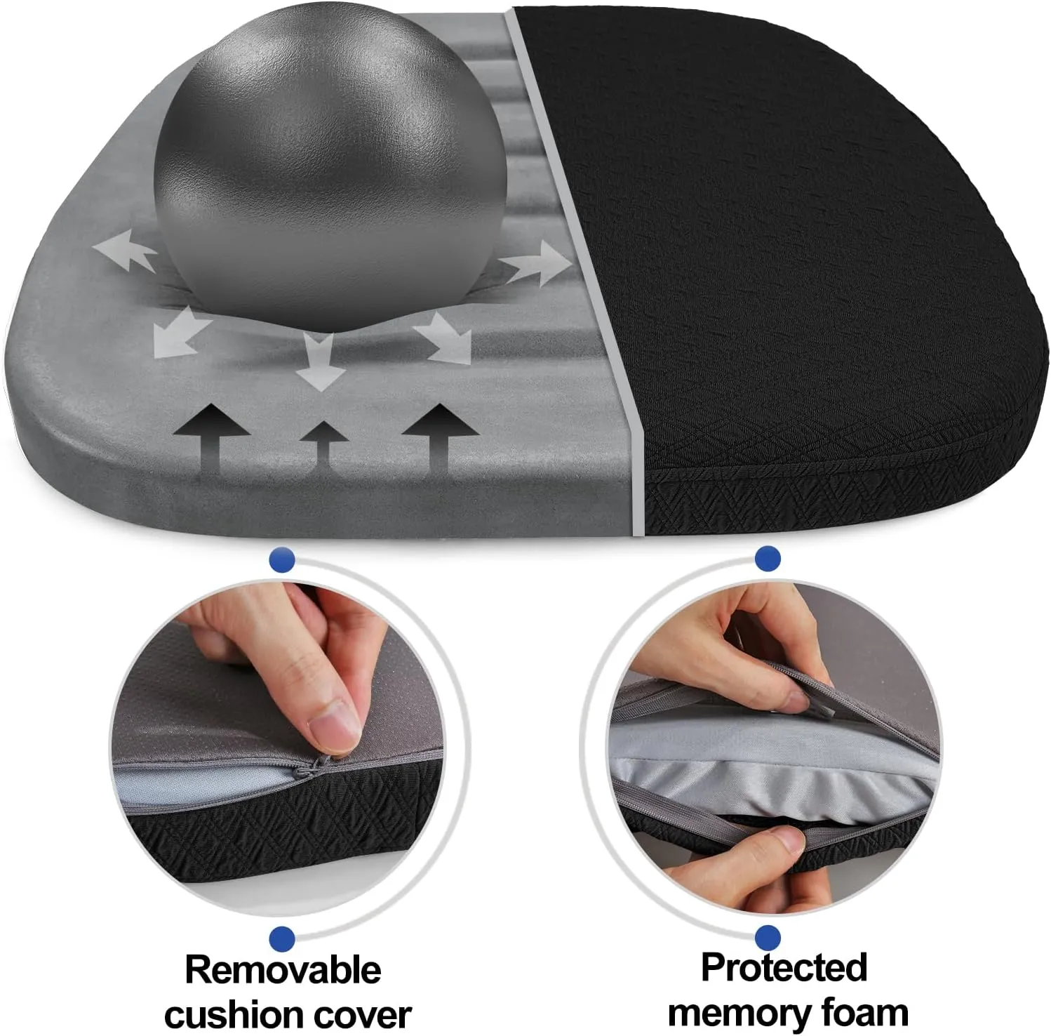 BUYUE Luxury 100% Pure Memory Foam Chair Cushion 1 Pack, Jacquard 16" U-Shape Comfortable Dining Chair Pad, Removable Slip Resistant Kitchen Chair Seat Cushion, (1 Piece, Black)
