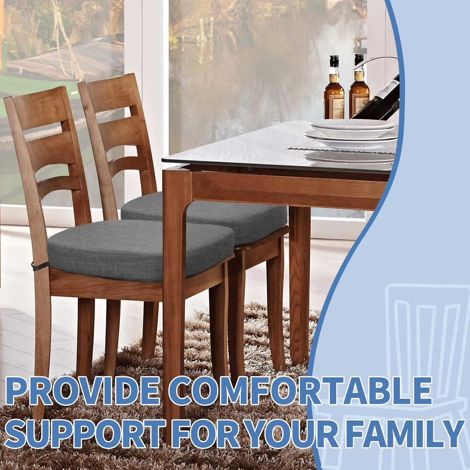 BUYUE Thickened 2.5" Friendly Woven Fabric Dining Chair Cushion, U-Shape High Density Foam Comfortable Chair Pad for Kitchen, Slip Resistant Indoor Seat Cushion (1 Piece, Dark Gray)