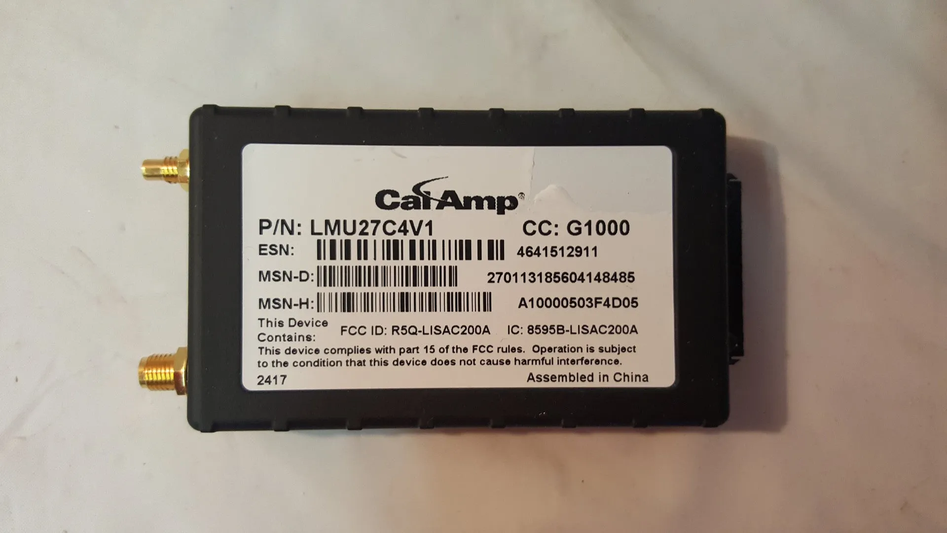 CalAmp G1000 Vehicle GPS Fleet Tracker Antenna, GPS Wiring Harness LMU27C4V1