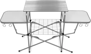 Camco Olympian Deluxe Portable Grill Table | Provides Plenty of Room for Grilling Gear | Ideal for Picnics, Camping, Boating, Tailgating, and Backyard BBQs | (57293)