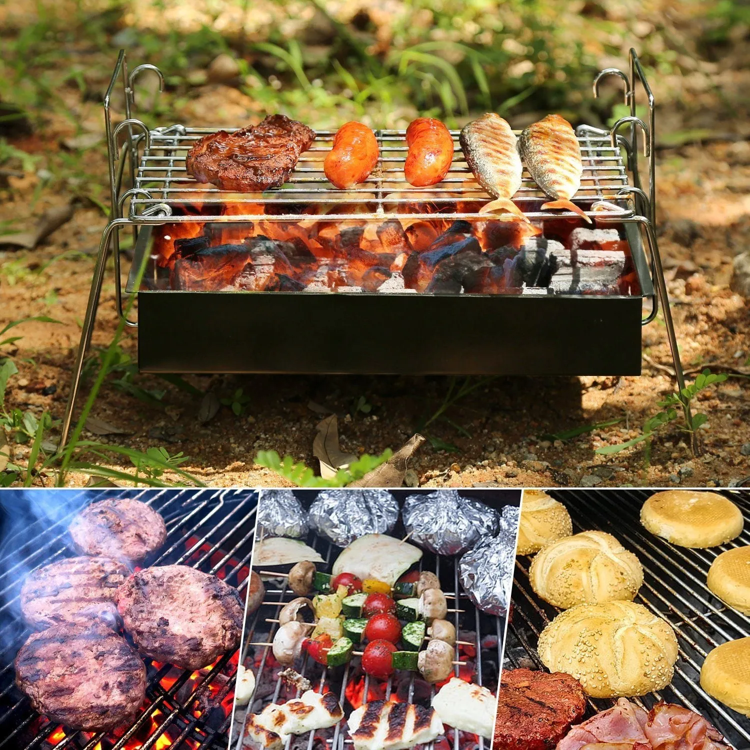 Camping Grill Barbecue Tool Folding & Lightweight Steel Mesh Portable