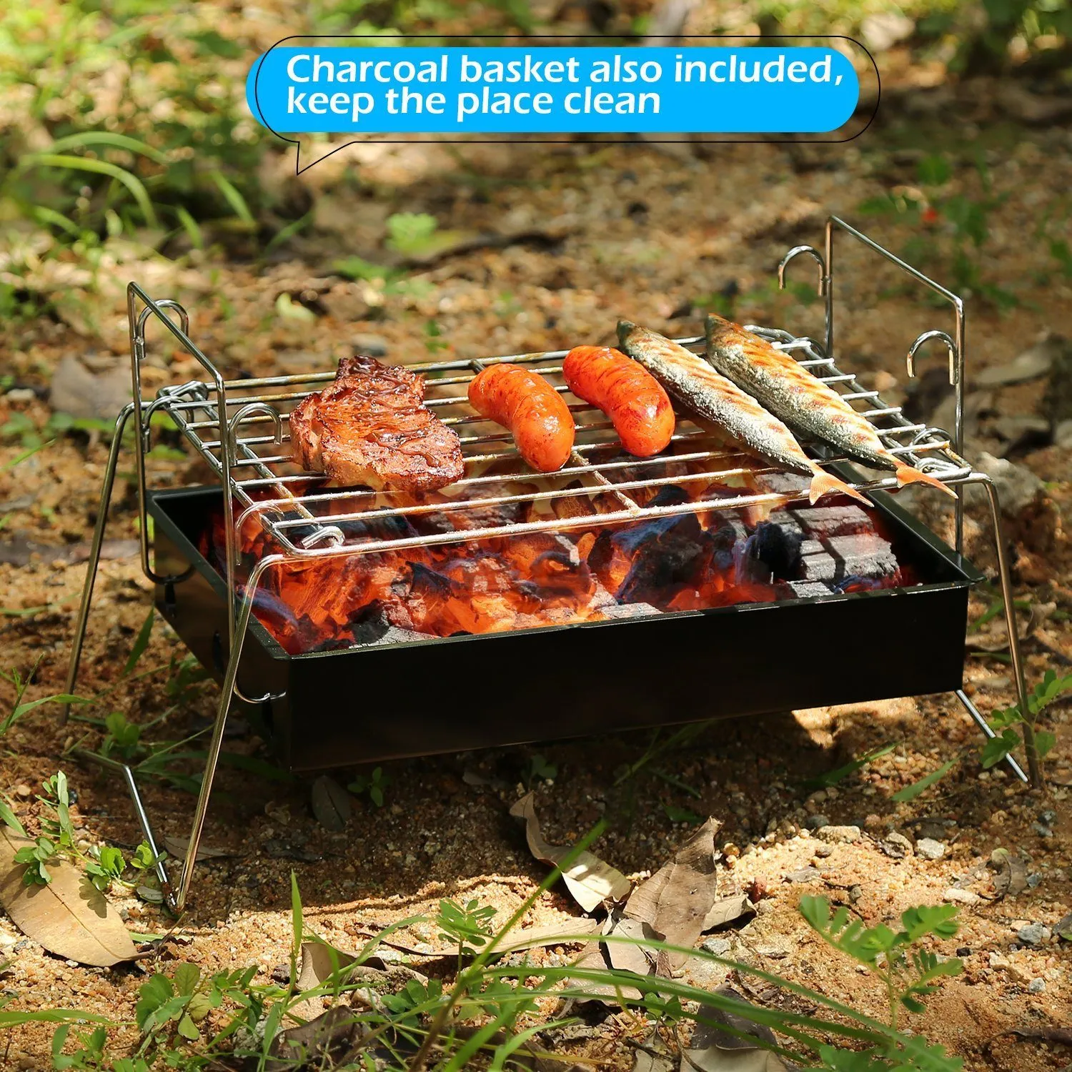 Camping Grill Barbecue Tool Folding & Lightweight Steel Mesh Portable