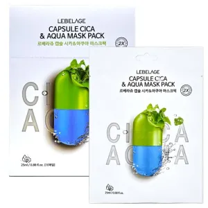 Capsule Cica & Aqua 2X Mask Pack 0.88 fl oz - Hydrating & Soothing Sheet Mask with Centella Asiatica for Moisturized, Healthy Skin (10 Sheets)