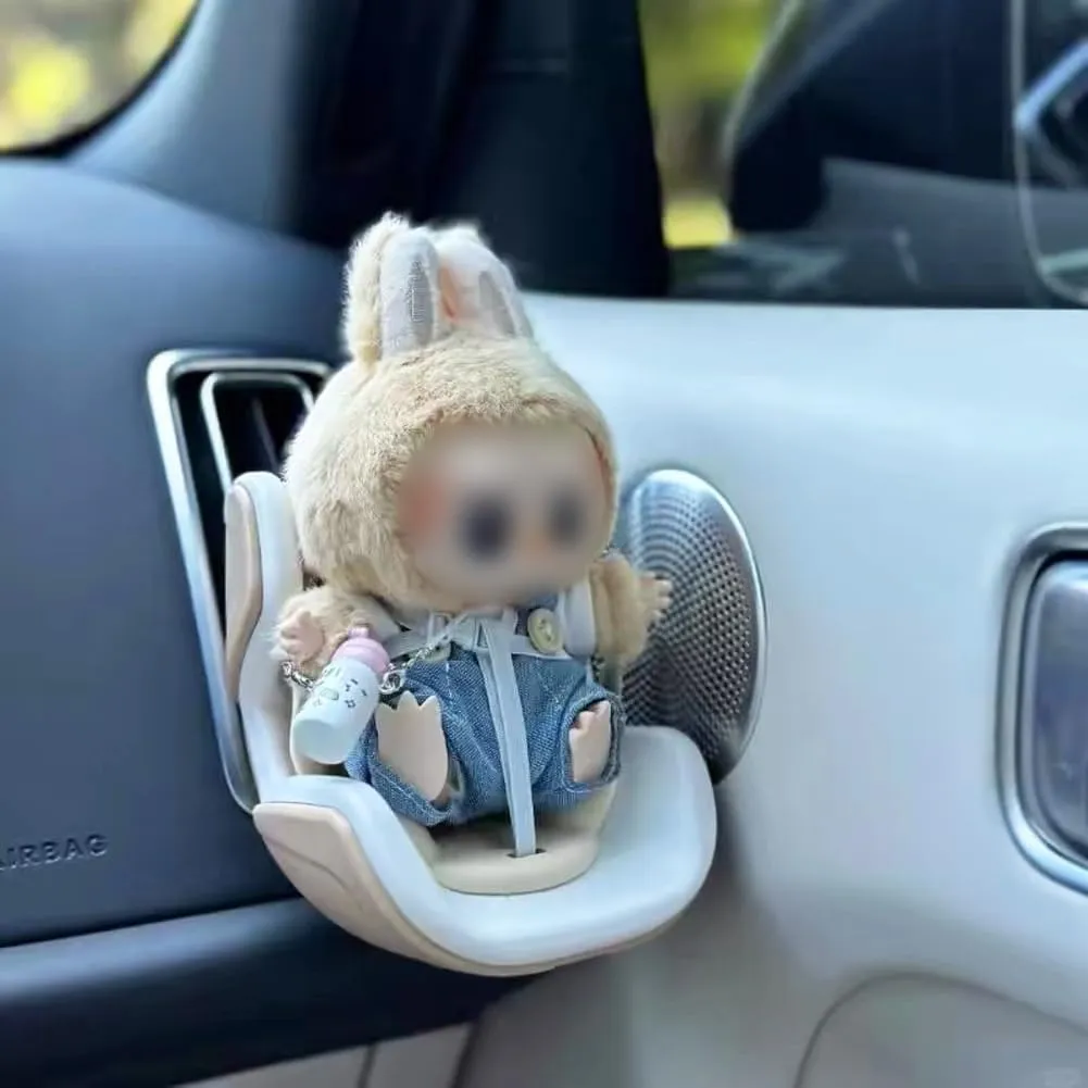 Car Seat for Plush Dolls Removable Air Vent Clip Sofa for 3.94"-6.7" Plush Doll Creative Desktop Display Portable Toy Protector Chair Compatible with Various Autos Brown White