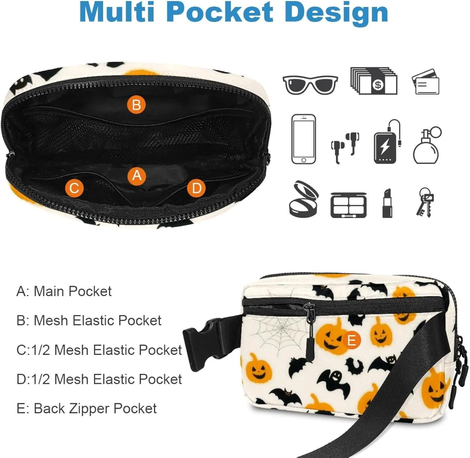 Cartoon Halloween-388 Crossbody Fanny Pack for Men&Women,Belt Bag for Travel Casual Walking Running Hiking Cycling